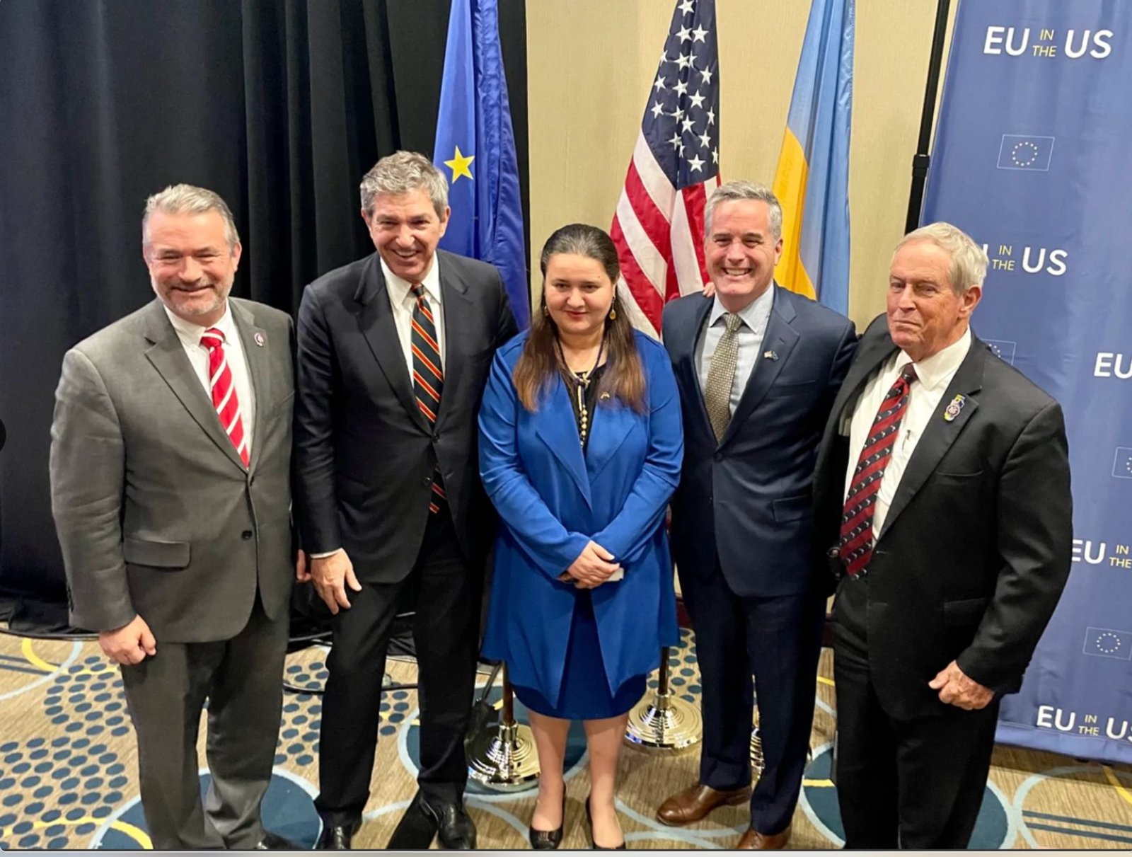 Capitol Group International with EU Ambassador Stavros Lambrinidis, Ukrainian Ambassador Oksana Markarova, and Representative Joe Wilson (R-SC) at the EU Embassy's Veterans for Ukraine roundtable and reception.